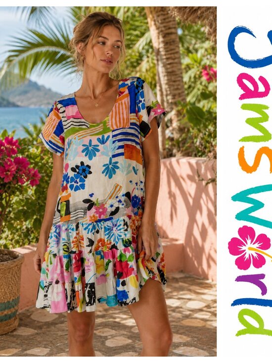 Jams World Dresses & Skirts - Jams World Hawaii Tropical Floral Oversized Swing Shift Mini Hattie Dress S